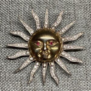 Sterling Silver, Genuine Gold & Swarovski Jenna Nicole Signed
Sun Brooch